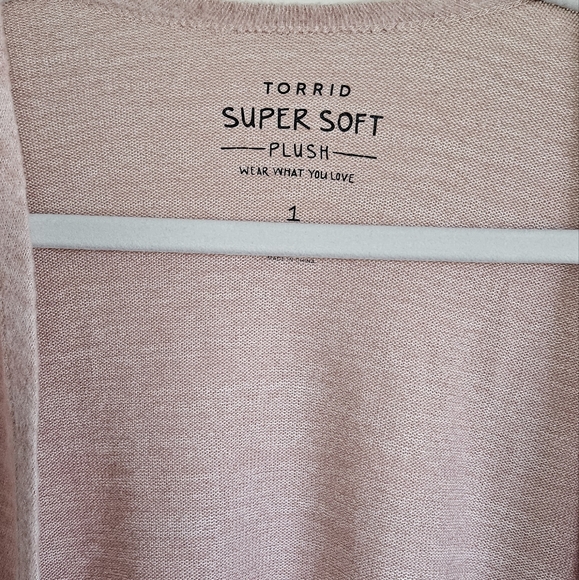 Torrid Super Soft Plush Heather Pink Open Front Draped Cardigan Sweater Size 1X - Picture 8 of 9